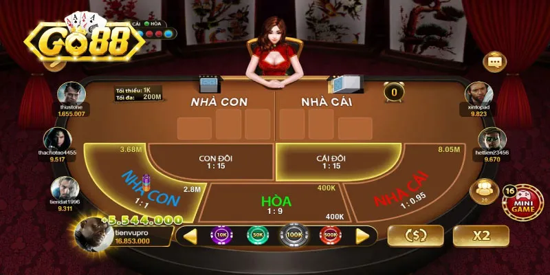 Giao diện baccarat game Go88