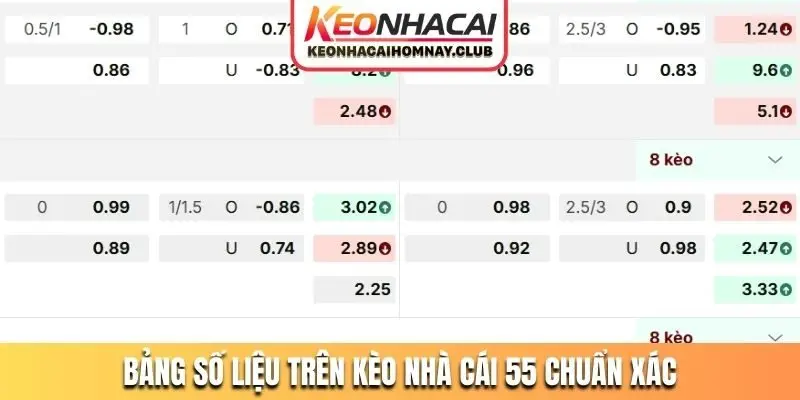 Bảng số liệu trên kèo nhà cái 55 chuẩn xác