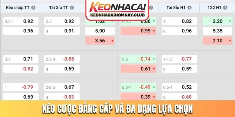 Kèo cược đẳng cấp và đa dạng lựa chọn